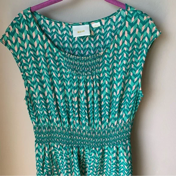 Anthropologie Maeve green and tan geometric midi dress - Picture 3 of 7
